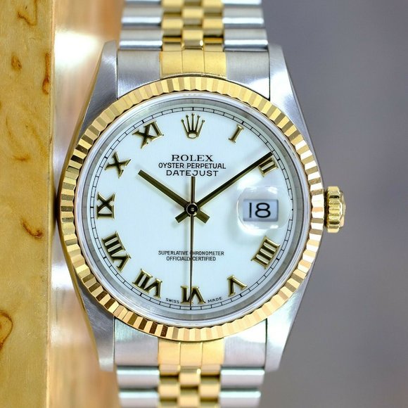 MEN'S ROLEX DATEJUST WHITE ROMAN DIAL 36MM WATCH ORIGINAL BOX & PAPERS 16233 - Picture 4 of 13